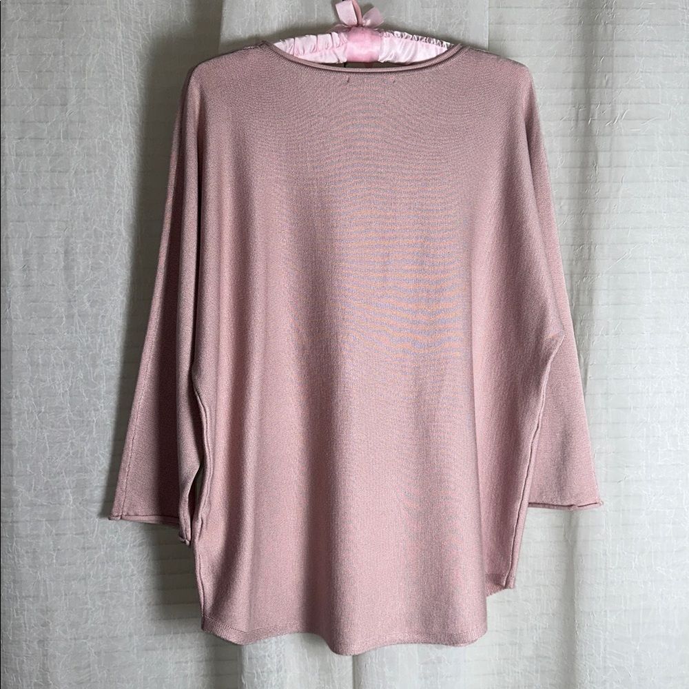 CR XL Pink Crew Dolman Quarter Sleeve Fine Knit Sweater Square Floral Scarf Set - Picture 4 of 12